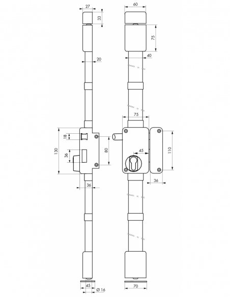 Vista aggiuntiva 1 di Cassa serratura BELUGA CP, marrone, a tirante, 75 x 130 mm, destra – THIRARD