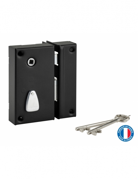 Serratura verticale a cassetta 6 scanalature a pomolo, destra, asse 45mm, 75x130mm, quadretto 7mm, nera, 2 chiavi - THIRARD