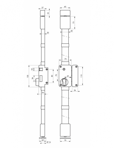 Cassa serratura BELUGA CP, bianca, con quadro maniglia, 75 x 130 mm, destra – THIRARD