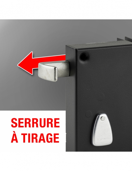 Serratura verticale a cassetta 6 scanalature a tiraggio, destra, asse 45 mm, 75x130 mm, quadretto 7 mm, nera, 2 chiavi - THIRARD