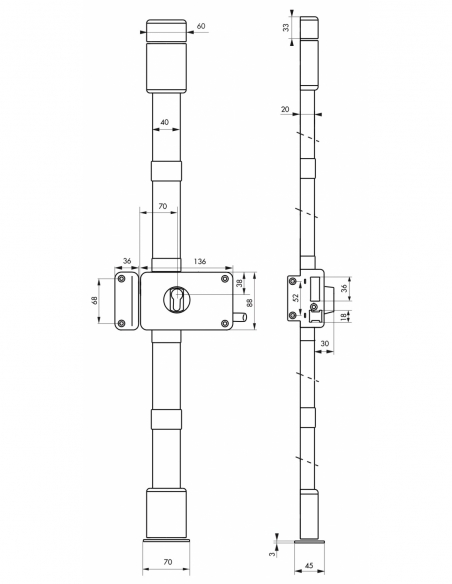Cassa serratura HORGA, bianca, a tirante, 140 x 88 mm, sinistra – THIRARD