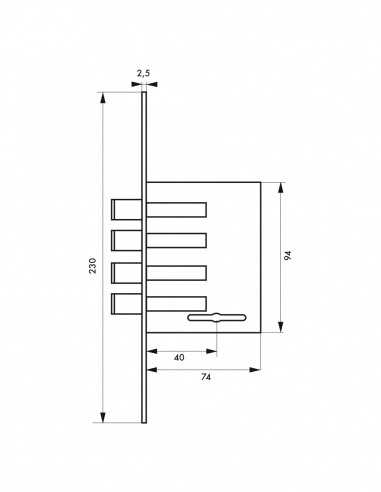 Serratura incassata per porta d’ingresso, asse 40mm, 4 perni tondi, piastra in ottone, 3 chiavi - THIRARD