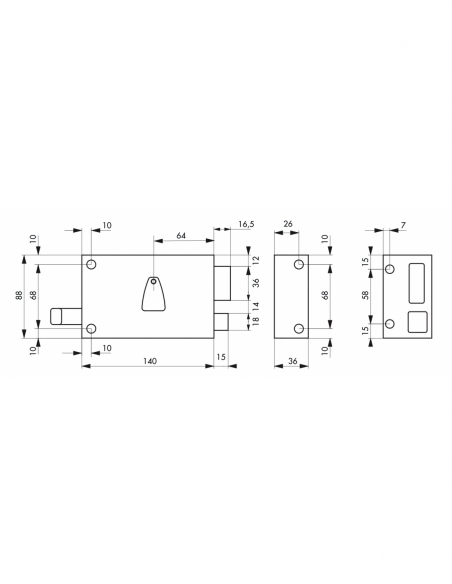 Vista aggiuntiva 4 di Serratura a 6 leve, a tirante, 140 x 88 mm, destra – THIRARD