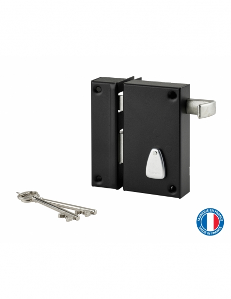 Serratura verticale da applicare 6 gole a tirante, sinistra, entrata 45 mm, quadro 7 mm, 75x130 mm, nera, 2 chiavi - THIRARD