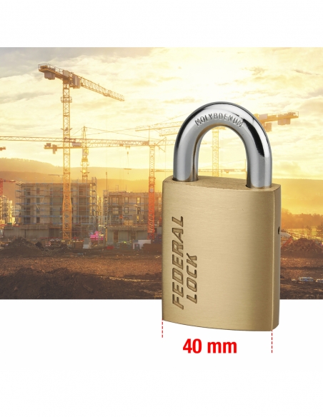 Vista aggiuntiva 2 di Lucchetto a chiave Fédéral Lock 510 in ottone, per cantiere, arco in acciaio, 40 mm, 2 chiavi - THIRARD
