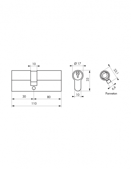 Cilindro per serratura doppio ingresso STD UNIKEY (acquista più pezzi, stessa chiave), 30x80 mm, 3 chiavi, nichelato - THIRARD