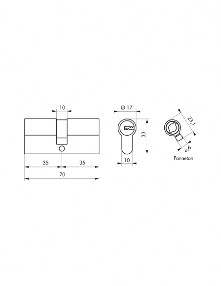 Cilindro per serratura doppio ingresso Trafic 6, 35x35 mm, anti-estrazione, anti-perforazione, nichelato, 5 chiavi - THIRARD