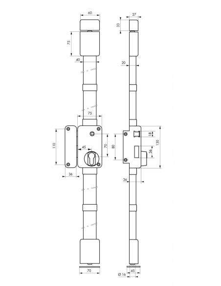 Cassa serratura BELUGA CP, bianca, con quadro maniglia, 75 x 130 mm, sinistra – THIRARD