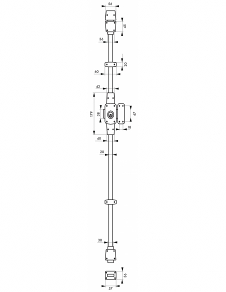 Chiavistello Mirage 6 per porta d’ingresso con pomolo, 3 punti, cilindro 45 mm, sinistra, bronzo - THIRARD