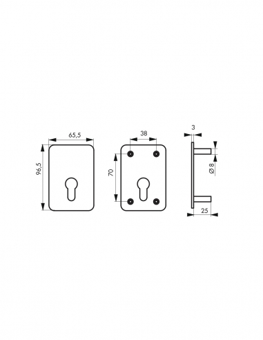 Piastra di rinforzo per cilindro a profilo europeo per chiavistello Corvette, fissaggio a vite, bronzo epossidico - THIRARD