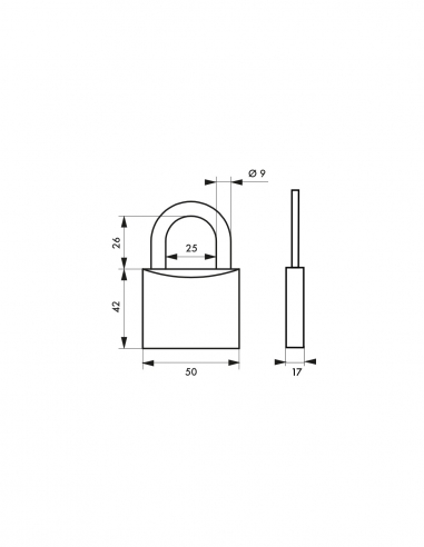 Vista aggiuntiva 1 di Lucchetto TYPE 1 50 mm, corpo in ottone, arco in acciaio, per esterno, 2 chiavi – THIRARD