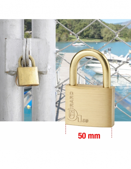 Vista aggiuntiva 2 di Lucchetto TYPE 1 50 mm, corpo in ottone, arco in acciaio, per esterno, 2 chiavi – THIRARD