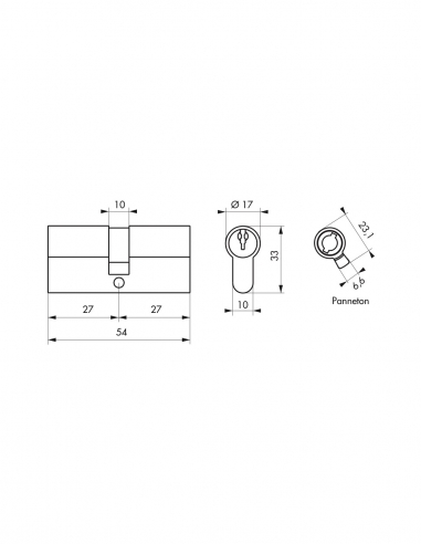 Cilindro europeo SA 27 x 27 mm nichelato, 3 chiavi – THIRARD