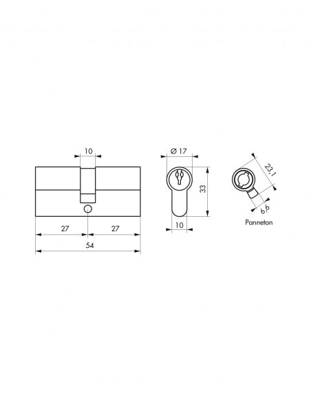 Cilindro europeo SA 27 x 27 mm nichelato, 3 chiavi – THIRARD