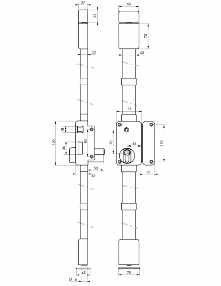 Serratura BELUGA A2P*, marrone, CP Transit 2, con quadro maniglia, 75 x 130 mm, destra, 4 chiavi reversibili – THIRARD