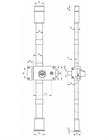 Serratura Horga 3 punti sinistra quadro Transit2 Ø23 mm asse 55 mm bianco – THIRARD