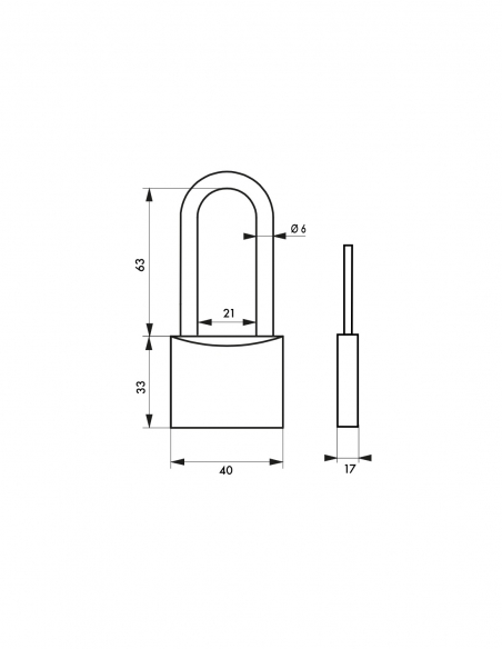 Vista aggiuntiva 6 di Lucchetto TYPE 1 in alluminio 40 mm arco semialto 2 chiavi – THIRARD