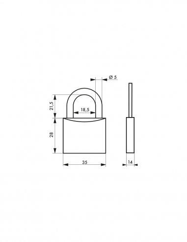 Vista aggiuntiva 1 di Lucchetto MACH 2 35 mm, corpo in acciaio, arco in acciaio inox, 2 chiavi – THIRARD