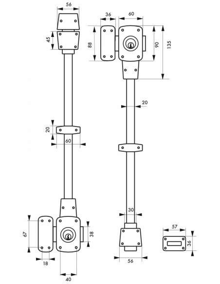 Lotto di 2 chiavistelli doppia entrata Mirage 6 per porta d’ingresso, cilindro 45 mm, sinistra, bronzo, 3 chiavi – THIRARD