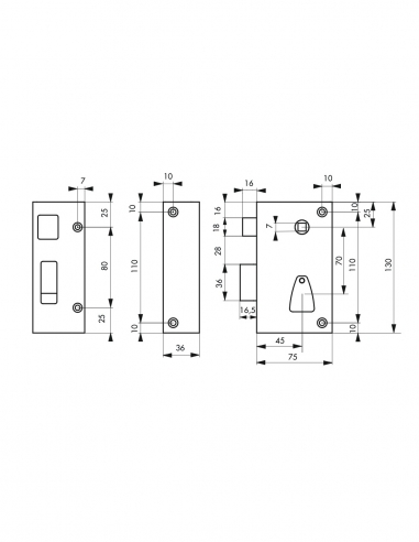 Serratura a 6 leve, con quadro maniglia, 75 x 130 mm, sinistra – THIRARD