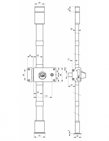 Serratura da applicare Horga a quadro, sinistra, 3 punti, cilindro HG5 Ø23 mm, asse 55 mm, bianco, 4 chiavi – THIRARD