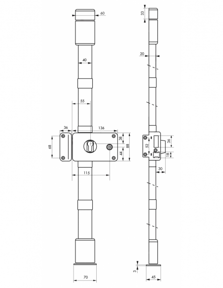 Cassa serratura HORGA, bianca, con quadro maniglia, 140 x 88 mm, sinistra – THIRARD