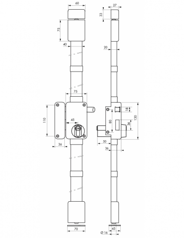 Serratura BELUGA A2P*, bianca, CP Transit 2, a tirante, 75 x 130 mm, sinistra, 4 chiavi reversibili – THIRARD
