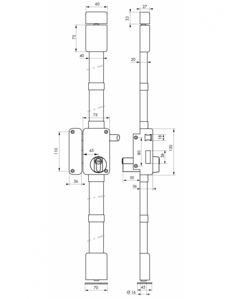 Serratura BELUGA A2P*, bianca, CP Transit 2, a tirante, 75 x 130 mm, sinistra, 4 chiavi reversibili – THIRARD
