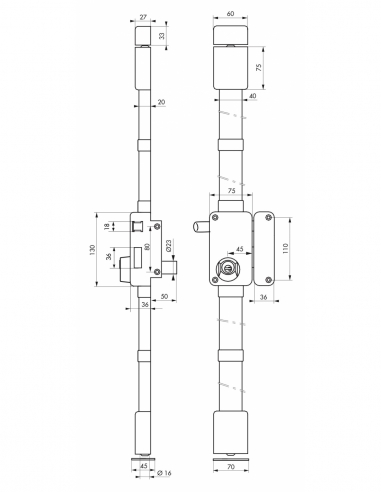 Serratura da applicare Beluga a tirare, destra, 3 punti, Ø23 mm, entrata 45 mm, marrone, 4 chiavi – THIRARD
