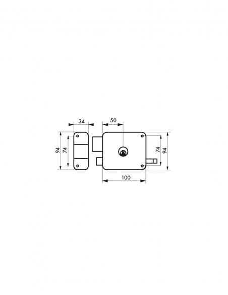 Serratura da applicare orizzontale doppia entrata a tirare, sinistra, 100x94 mm, entrata 50 mm, marrone, 3 chiavi – THIRARD