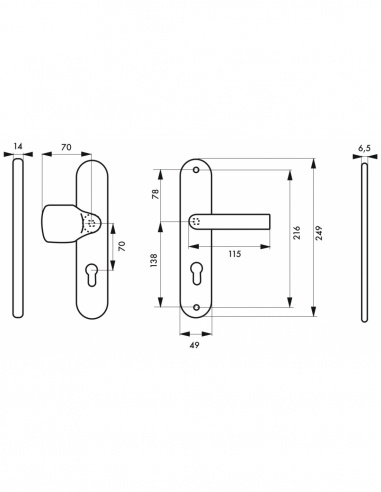 Set maniglie di sicurezza per porta d’ingresso, leva e aletta, interasse 216 mm, anodizzato argento – THIRARD