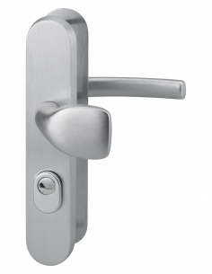 Set maniglie di sicurezza per porta d’ingresso, leva e aletta, interasse 216 mm, anodizzato argento – THIRARD
