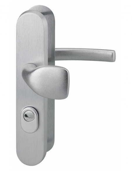 Set maniglie di sicurezza per porta d’ingresso, leva e aletta, interasse 216 mm, anodizzato argento – THIRARD