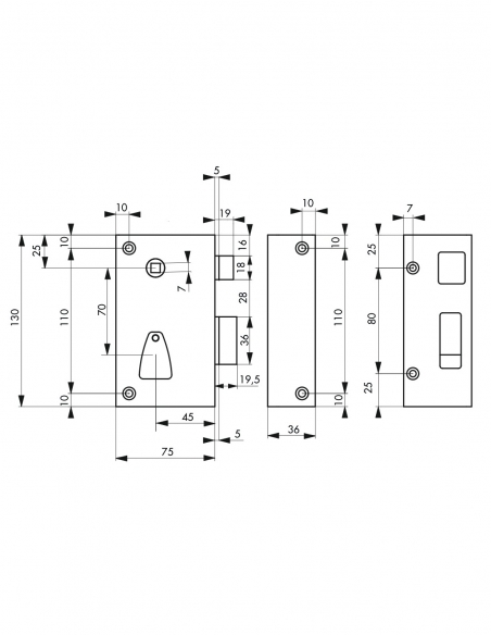 Serratura da applicare verticale a chiave con quadro per cancello, destra, entrata 45 mm, 75x130 mm, nera, 2 chiavi – THIRARD