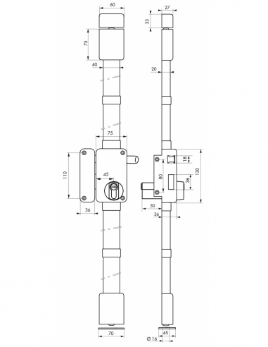 Serratura BELUGA A2P*, marrone, CP Transit 2, a tirante, 75 x 130 mm, sinistra, 4 chiavi reversibili – THIRARD