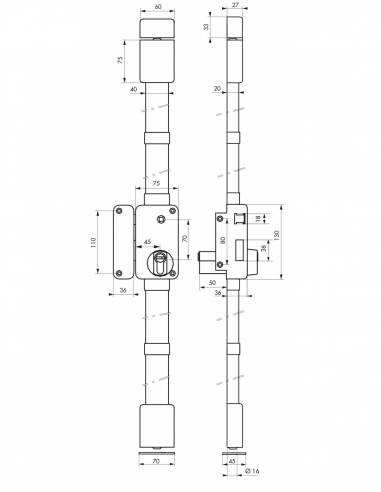Serratura da applicare Beluga A2P* con quadro, sinistra, 3 punti, 30x65 mm, entrata 45 mm, bianca, 4 chiavi – THIRARD
