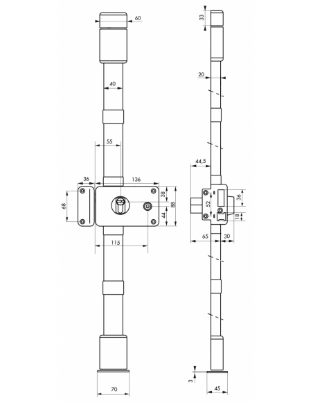 Serratura HORGA A2P*, bianca, CP Transit 2, quadro maniglia, 88 x 140 mm, sinistra, 4 chiavi, porta max 45 mm – THIRARD