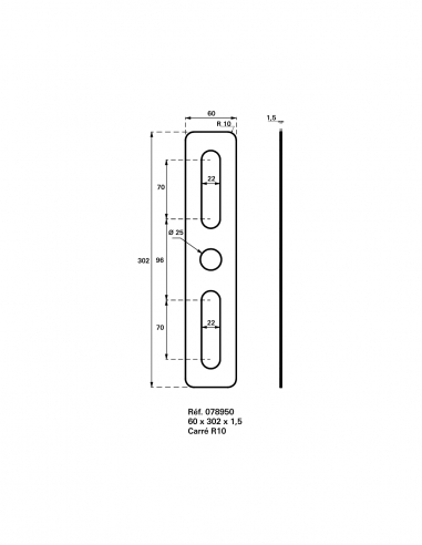 Piastra di finitura rettangolare 60x302 mm, inox - Intelock