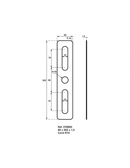 Piastra di finitura rettangolare 60x302 mm, inox - Intelock