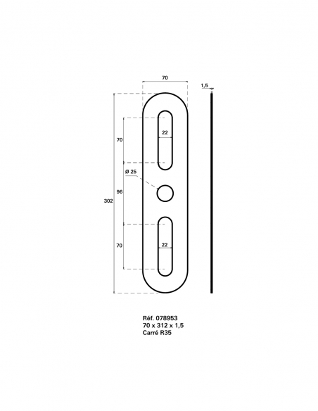Piastra di finitura arrotondata 70x312 mm, inox - Intelock