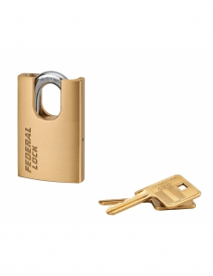 Lucchetto a chiave Fédéral Lock 520-P 50 mm, ottone, per cantiere, arco protetto in acciaio, 2 chiavi – THIRARD