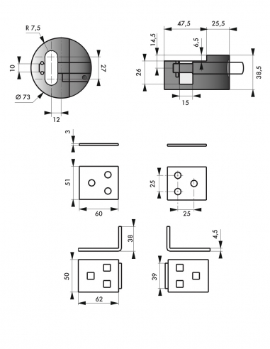 Porta-lucchetto con lucchetto Ø73 mm, acciaio zincato, protezione rinforzata per chiusura, 2 chiavi – THIRARD