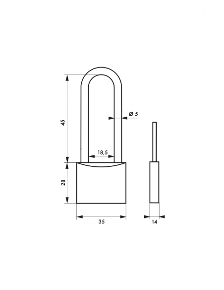 Vista aggiuntiva 1 di Lucchetto MACH 2 35 mm, corpo in acciaio, arco alto in acciaio inox, 2 chiavi – THIRARD