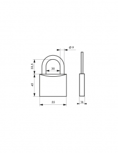 Lucchetto MACH 2 55 mm, corpo in acciaio, arco in acciaio inox, 2 chiavi – THIRARD