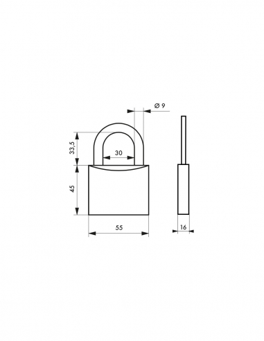 Lucchetto MACH 2 55 mm, corpo in acciaio, arco in acciaio inox, 2 chiavi – THIRARD