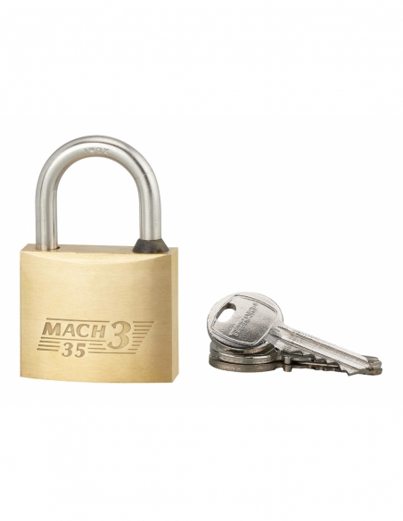 Lucchetto a chiave Mach 3, in ottone, per esterno, arco in acciaio, 35 mm, 2 chiavi - THIRARD