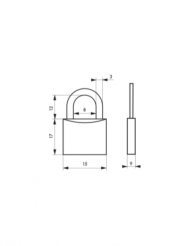 Lucchetto a chiave Tipo 1, per bagagli, arco in acciaio, 15 mm, 2 chiavi - THIRARD
