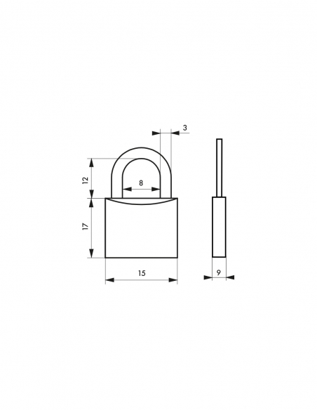 Vista aggiuntiva 1 di Lucchetto TYPE 1 per bagagli 15 mm con arco in acciaio, 2 chiavi – THIRARD