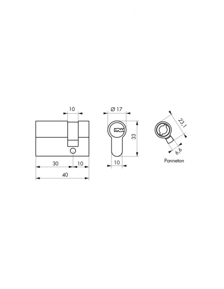 Semicilindro europeo TRAFIC 6 30 x 10 mm, ottone, 5 chiavi – THIRARD