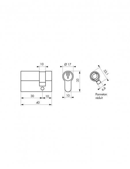 Cilindro europeo 30 x 10 mm, nottolino ESP, nichelato, 3 chiavi - THIRARD